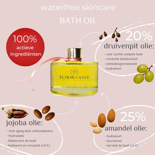 Bath Oil - Waterfree Badolie met Amandelolie, Druivenpitolie & Jojoba - 250ml - Microplastic free - Vegan
